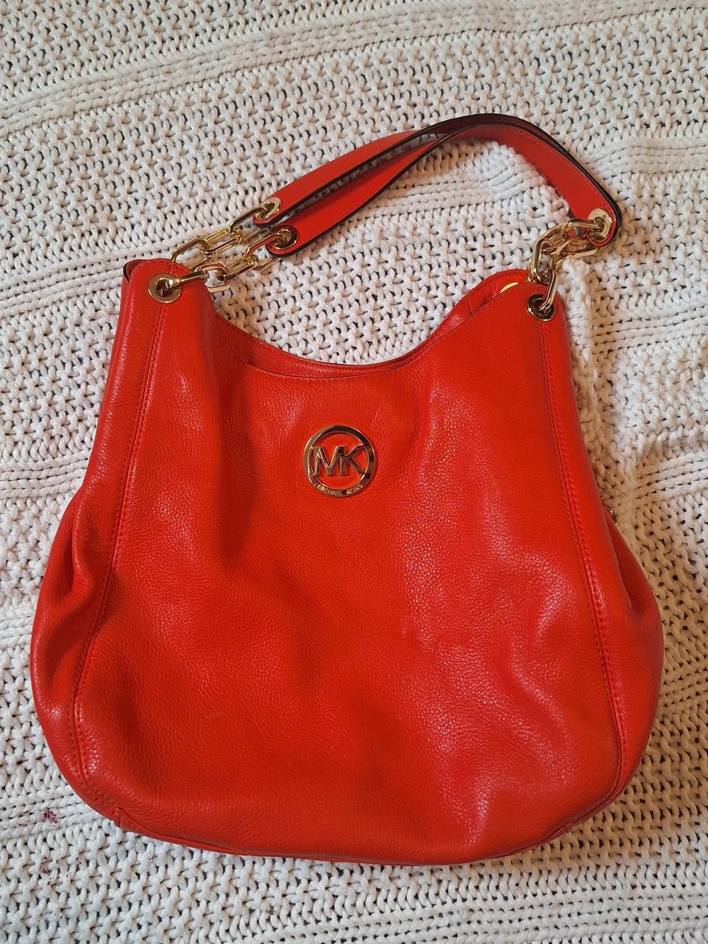 Michael Kors Red Leather Shoulder Bag with Gold Hardware